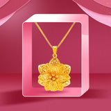 Flower Pendant 14K Necklace Thick Yellow Chain Necklace