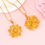 Flower Pendant 14K Necklace Thick Yellow Chain Necklace