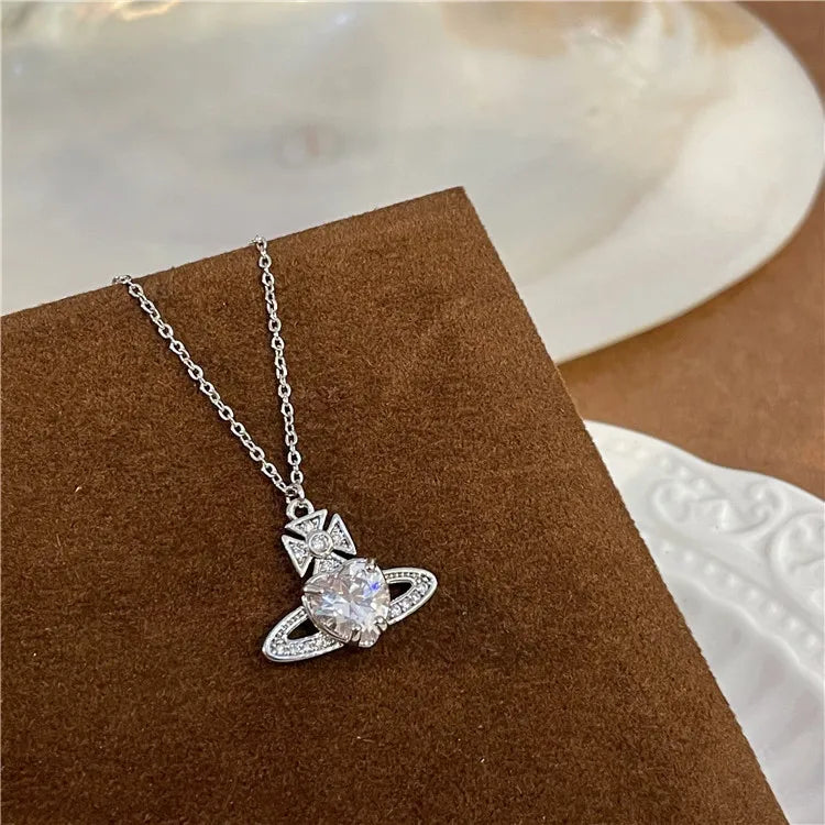 Heart Crystal Saturn Necklace for Women