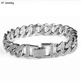 Iced Out Cuban Link Chain Bracelet Bling Rhinestone Jewelry