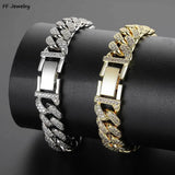 Iced Out Cuban Link Chain Bracelet Bling Rhinestone Jewelry