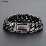 Iced Out Cuban Link Chain Bracelet Bling Rhinestone Jewelry
