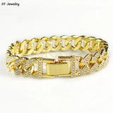 Iced Out Cuban Link Chain Bracelet Bling Rhinestone Jewelry