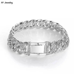 Iced Out Cuban Link Chain Bracelet Bling Rhinestone Jewelry