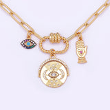 Lucky Evil Eye Moon Hand Zircon Necklace Women Wedding Party Jewelry