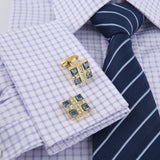 Men's Cufflinks Golden Rhinestones High Buttons