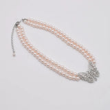 Women Choker Butterfly Pendant Crystal Pearls Necklace Beads Statement Collar