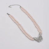 Women Choker Butterfly Pendant Crystal Pearls Necklace Beads Statement Collar