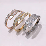 Crystal Zircon Snake Bangle Rose Titanium Steel - Birthday Gift