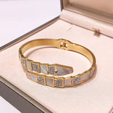 Crystal Zircon Snake Bangle Rose Titanium Steel - Birthday Gift