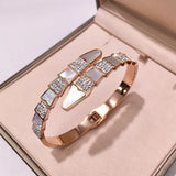 Crystal Zircon Snake Bangle Rose Titanium Steel - Birthday Gift