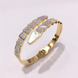 Crystal Zircon Snake Bangle Rose Titanium Steel - Birthday Gift