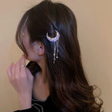 Purple Crystal Moon Tassel Hair Clips Bridal Jewelry Accessories