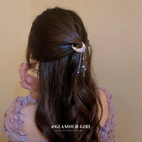 Purple Crystal Moon Tassel Hair Clips Bridal Jewelry Accessories
