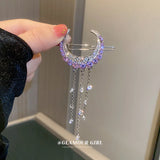 Purple Crystal Moon Tassel Hair Clips Bridal Jewelry Accessories