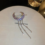 Purple Crystal Moon Tassel Hair Clips Bridal Jewelry Accessories
