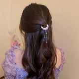 Purple Crystal Moon Tassel Hair Clips Bridal Jewelry Accessories