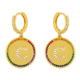Rainbow Zircon A-Z 26 Letter Huggie Earrings Initials Hoops Earring