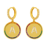 Rainbow Zircon A-Z 26 Letter Huggie Earrings Initials Hoops Earring