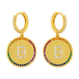 Rainbow Zircon A-Z 26 Letter Huggie Earrings Initials Hoops Earring