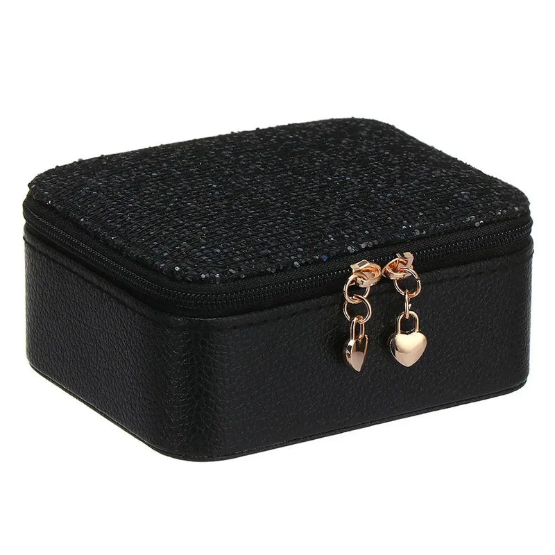Sparkling Jewelry Box with Zipper Closure - Glitter PU Leather