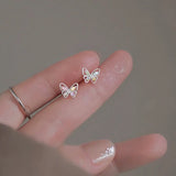 Silver S925 Crystal Butterfly Stud Earrings Retro Hollow Colorful Party Jewelry