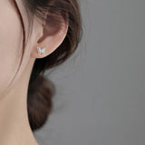Silver S925 Crystal Butterfly Stud Earrings Retro Hollow Colorful Party Jewelry