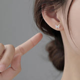 Silver S925 Crystal Butterfly Stud Earrings Retro Hollow Colorful Party Jewelry
