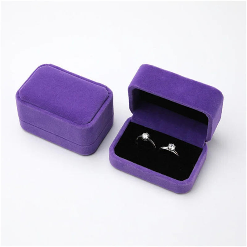 Velvet Couple Double Ring Box Jewelry Marriage Earring Holder Case