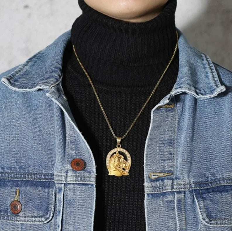 Horse Head Pendant Necklace for Men Jewelry
