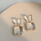 Double Square Glass Crystal Earrings for Women