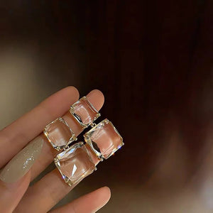 Double Square Glass Crystal Earrings for Women