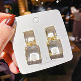 Double Square Glass Crystal Earrings for Women