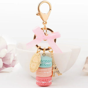 Macarons Cake Eiffel Tower Keychain Ribbon Bow-Knot Key Chain