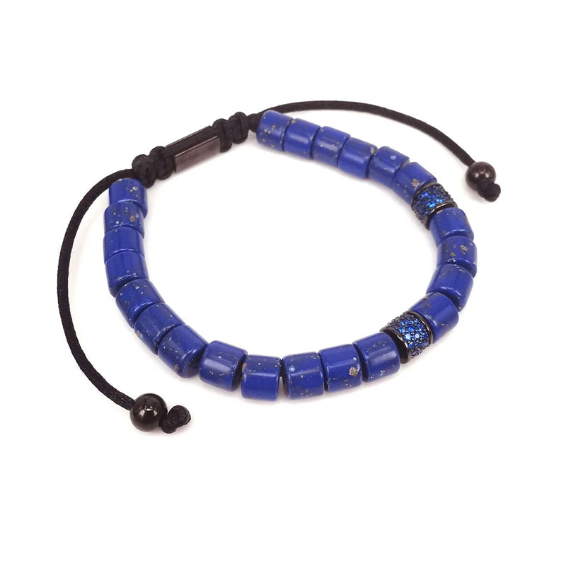 Lapis Lazuli & Micro Pave Sapphire Tube Beads Macrame Bracelet