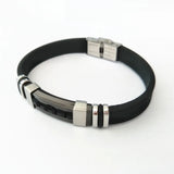 Men's Stones Silicone Bracelet Stainless Steel Charm Jewelry