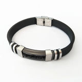 Men's Stones Silicone Bracelet Stainless Steel Charm Jewelry