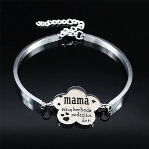Mama Stainless Steel Statement Bracelet Silver Bangle Jewelry