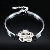 Mama Stainless Steel Statement Bracelet Silver Bangle Jewelry