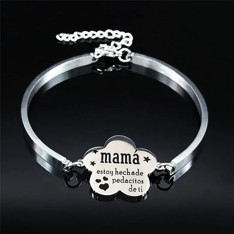 Mama Stainless Steel Statement Bracelet Silver Bangle Jewelry
