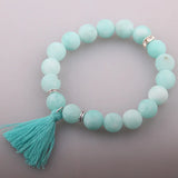 Matt Natural Stone Bead Bracelet with Tassel Charm
