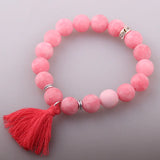 Matt Natural Stone Bead Bracelet with Tassel Charm