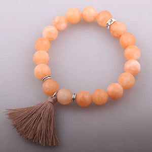 Matt Natural Stone Bead Bracelet with Tassel Charm