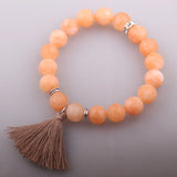 Matt Natural Stone Bead Bracelet with Tassel Charm