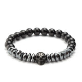 Natural Stone Beads Bracelet Men Zircon Crown Skeleton Skull Bracelets Set