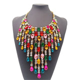 Crystal Choker Necklace Tassel Statement Pendant Chunky Collar Jewelry
