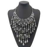 Crystal Choker Necklace Tassel Statement Pendant Chunky Collar Jewelry
