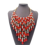Crystal Choker Necklace Tassel Statement Pendant Chunky Collar Jewelry