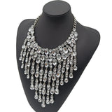 Crystal Choker Necklace Tassel Statement Pendant Chunky Collar Jewelry