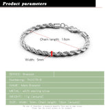 925 Sterling Silver Rope Chain Bracelet 5MM 17-20CM Bangle for Men & Boys